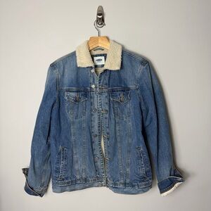 Old Navy Sherpa Lined Denim Jean Jacket Coat Size Large *L